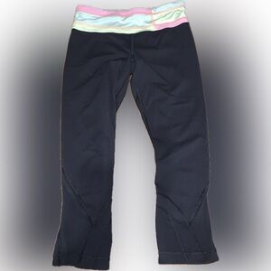 Lululemon Inspire Crop Neon Colorblock Black Athletic Yoga Pants Leggings 6 Y2K